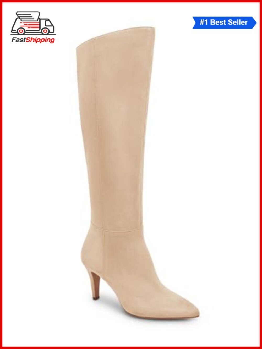 ✨ Coutgo Wide Calf Knee High Boots Stiletto Heel Pointed Toe Faux Suede